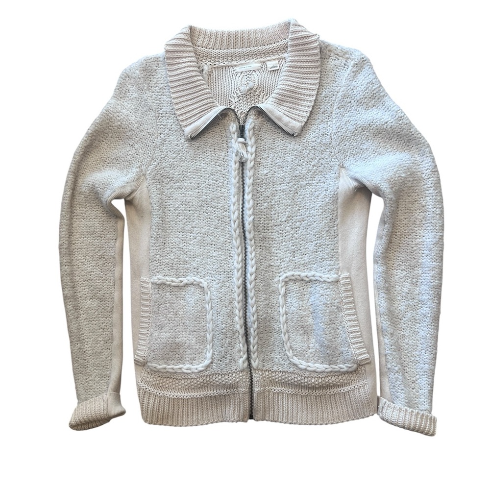 Anthropologie Sleeping on SnowCream Zip-Front Knit Cardigan Sweater large
